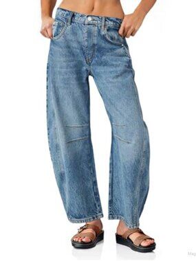 Wide Leg Baggy Boyfriend Jeans Mid Rise Ankle Denim